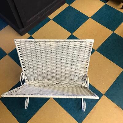 Wicker magazine holder : Painted white, wicker, holds magazines, baking sheets, crochet project;