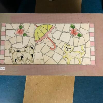 wood box storage: pink, functional, wooden storage box with mosaic, hinged & hydraulic lid, hand painted;