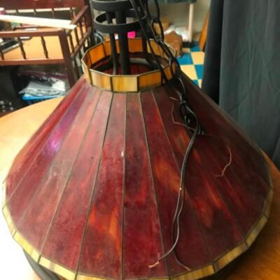 antique / vintage: stained glass and metal hanging lamp, vintage;