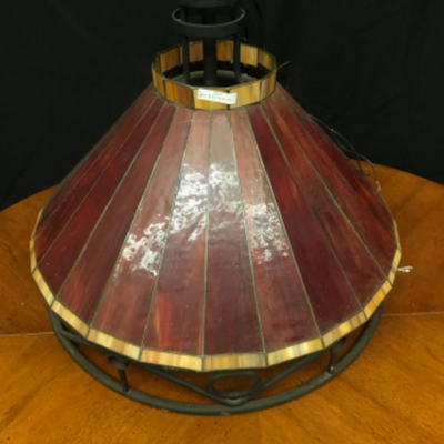 antique / vintage: stained glass and metal hanging lamp, vintage;