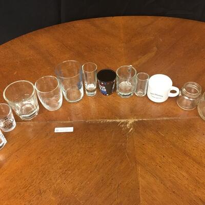 glassware: lot of assorted glasses, shot glasses, rocks glasses, ;