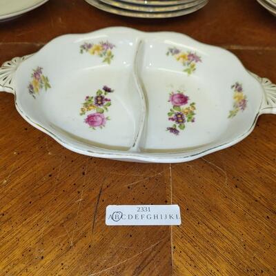 Serving Ware:Box Lot Assorted cups, saucers, serving dish;