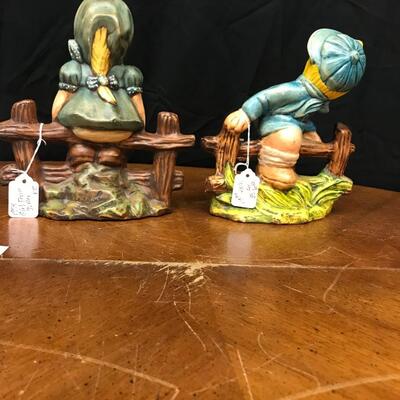 home decor:2 2 vintage figurines, boy and girl, hand painted, 1970's;