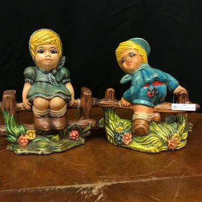 home decor:2 2 vintage figurines, boy and girl, hand painted, 1970's;