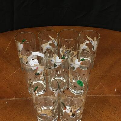 glass / crystal:9 geese in flight drinking glasses;