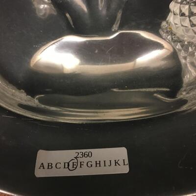 kitchen: heavy silver serving tray, 4 crystal pineapples;