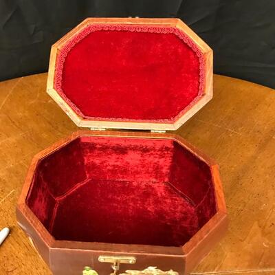 wooden box or purse: wooden box or purse with clasp and handle;