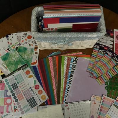 crafts: scrapbooking materials, including stickers, letters, all sorts of paper to craft with;
