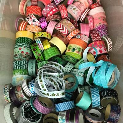 crafts: huge plastic container full of washi tape;