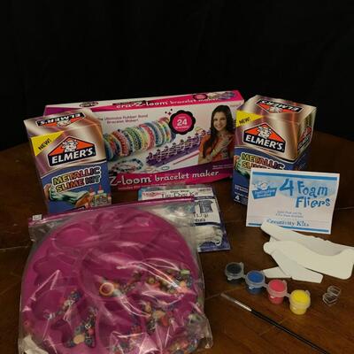 kids crafts: slime kit, bracelet maker, paint with brush, beading making materials;