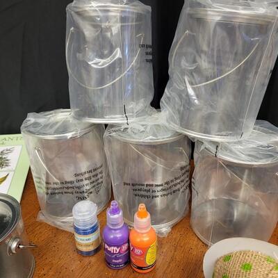 Crafting:Box Lot Assorted Crafting Items: Photo Calendar Kit, containers with lids;