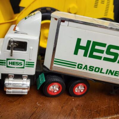 Children:Box Lot Assorted Kids Items: Toy Story TWIN? bedding; Yellow plastic tractor toy; HESS truck;