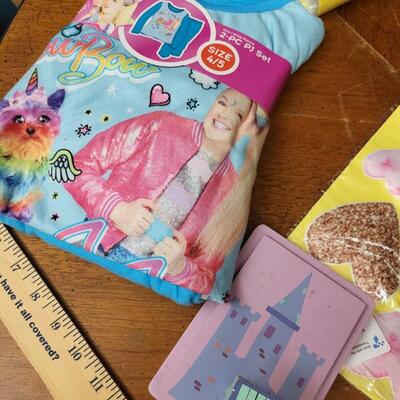 Children:Box Lot PJs, wall pockets, socks, stickers, misc;