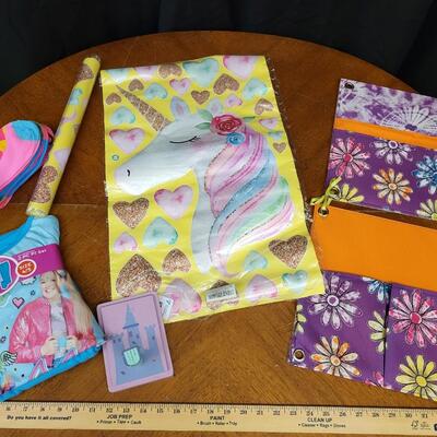 Children:Box Lot PJs, wall pockets, socks, stickers, misc;