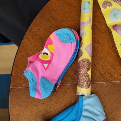Children:Box Lot PJs, wall pockets, socks, stickers, misc;