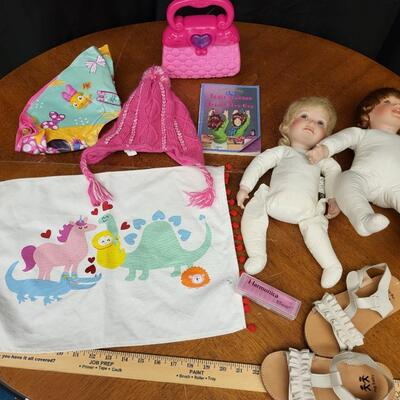 Children:Box Lot Harmonica, baby dolls, shoes, mics;