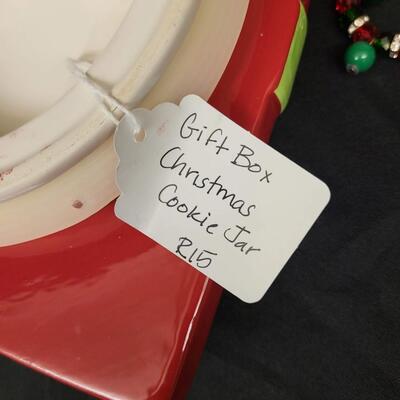 Christmas:Box Lot Merry Christmas Cookie jar; Lights, 2 Santa candle holders, misc;