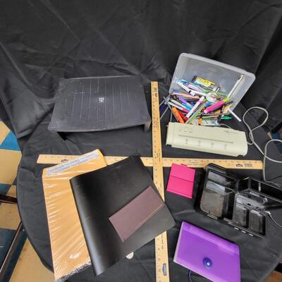Office:Box Lot Desk organizer, envelopes, monitor stand;