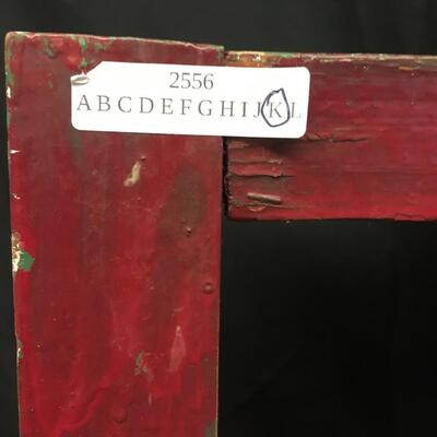 Furniture: Small red table. Plant Stand.;