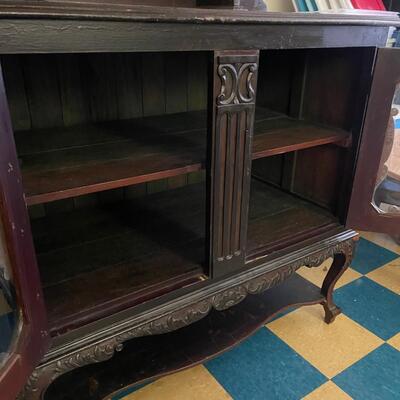 1 unbranded Antique Wood China Cabinet / Buffet, 1800's Some minor damage as shown in photos 