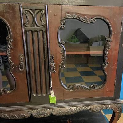 1 unbranded Antique Wood China Cabinet / Buffet, 1800's Some minor damage as shown in photos 