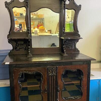 1 unbranded Antique Wood China Cabinet / Buffet, 1800's Some minor damage as shown in photos 