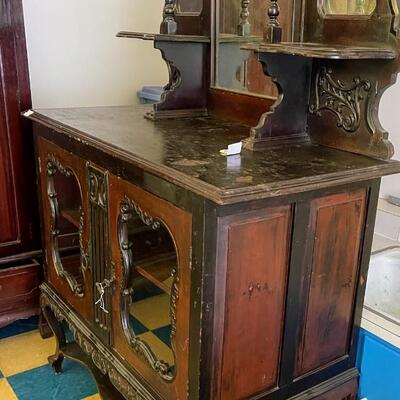 1 unbranded Antique Wood China Cabinet / Buffet, 1800's Some minor damage as shown in photos 