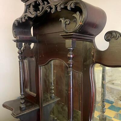 1 unbranded Antique Wood China Cabinet / Buffet, 1800's Some minor damage as shown in photos 