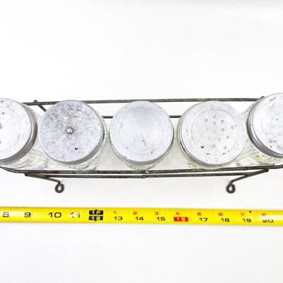VINTAGE GLASS SPICE JARS WITH METAL STAND