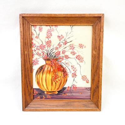 FRAMED PAINTING OF FLOWERING BRANCHES IN VASE