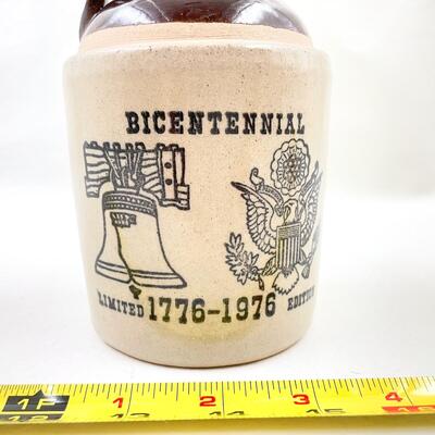 SMALL VINTAGE BICENTENNIAL CROCK JUG - RACCOON MOUNTAIN SORGHUM SYRUP