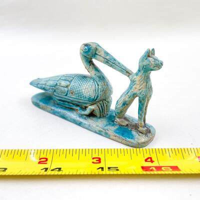 SMALL CAT & HERON BLUE STONE FIGURINE