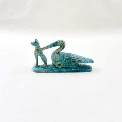 SMALL CAT & HERON BLUE STONE FIGURINE