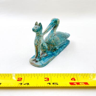 SMALL CAT & HERON BLUE STONE FIGURINE