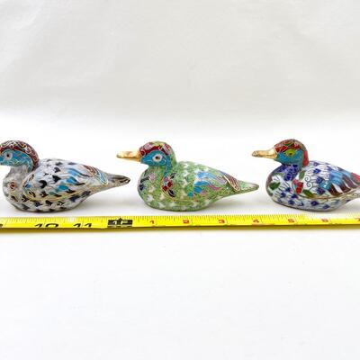SMALL ASIAN CLOISONNÃ‰ STYLE DUCKS, SET OF 3