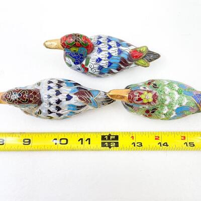 SMALL ASIAN CLOISONNÃ‰ STYLE DUCKS, SET OF 3