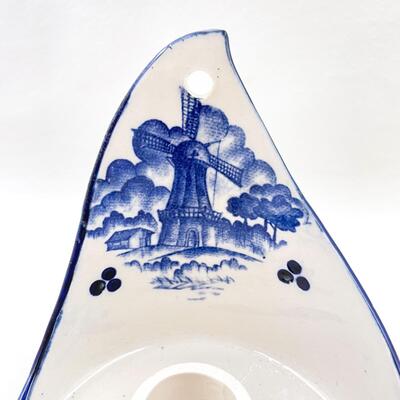 DELFT? WINDMILL HAND-PAINTED CERAMIC CANDLE HOLDER