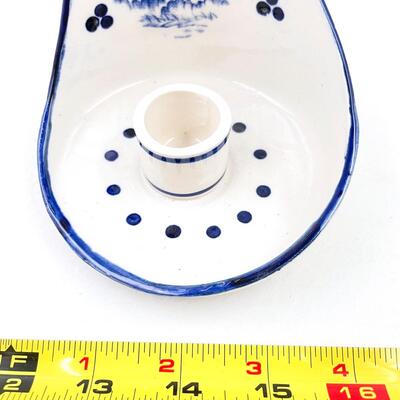 DELFT? WINDMILL HAND-PAINTED CERAMIC CANDLE HOLDER