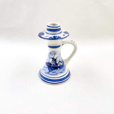 DELFT BLUE WINDMILL HAND-PAINTED CANDLE STICK HOLDER - HOLLAND