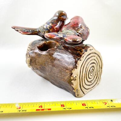 CERAMIC BIRDS ON A LOG FIGURINE - CANDLE HOLDER?