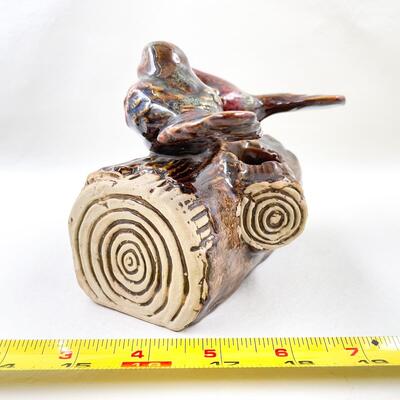 CERAMIC BIRDS ON A LOG FIGURINE - CANDLE HOLDER?