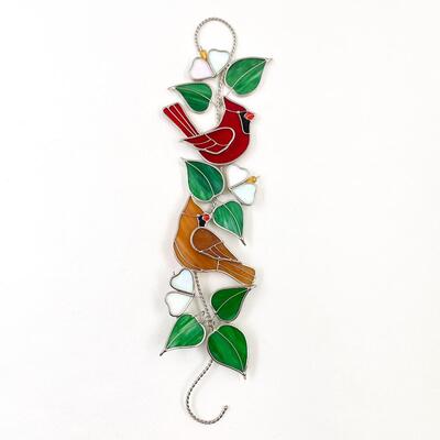 16â€ STAINED GLASS CARDINAL HANGING DECOR