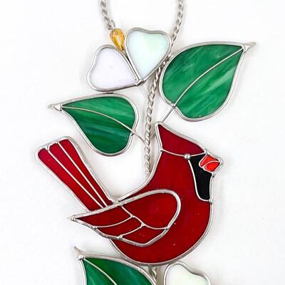 16â€ STAINED GLASS CARDINAL HANGING DECOR