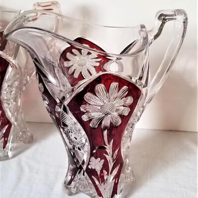 Lot #76  Pair of Vintage Ruby Flashed Pitchers