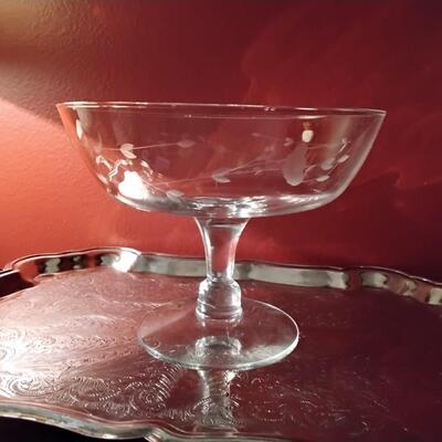 Etched Glass Compote Bowl