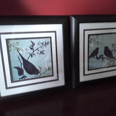 Beautiful prints of birds in cherry blossom branches
