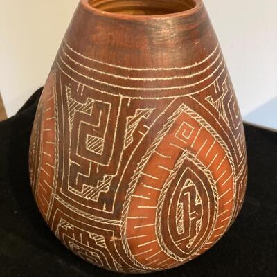 Inca-Style Ceramic Pottery Decorative Vase 10â€h