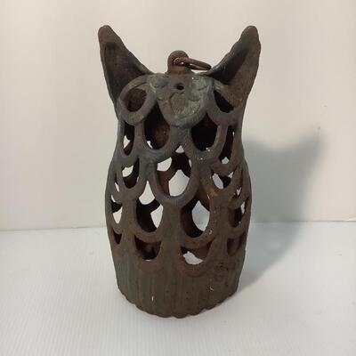 216. Vintage Cast Iron Owl Candle Garden Lantern