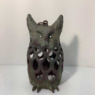 216. Vintage Cast Iron Owl Candle Garden Lantern