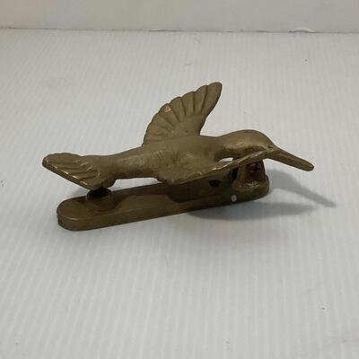 218. Brass Door Knocker/Pewter Dish/Bird Whistle/Small Cowbell